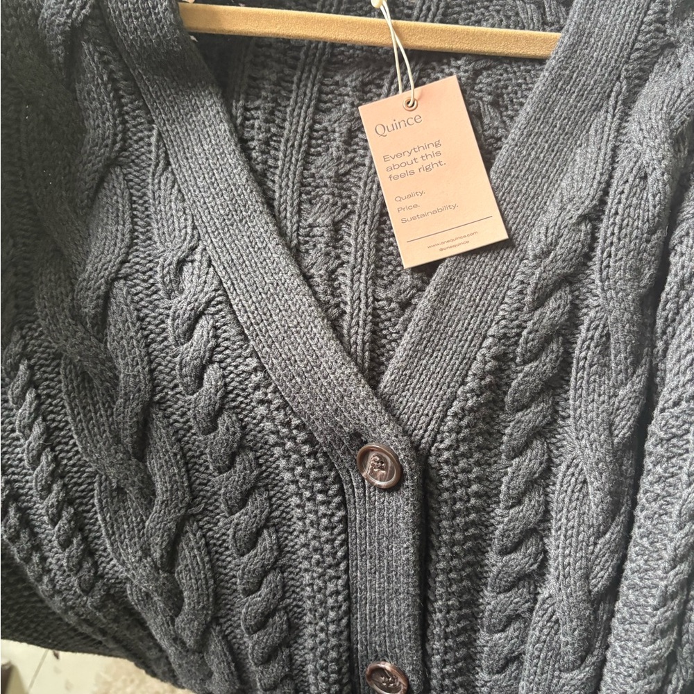 Quince Gray Cable Knit Cardigan Sweater